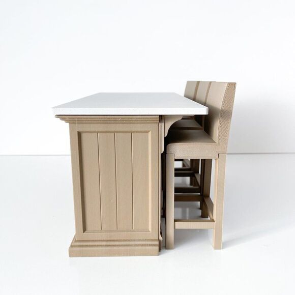 Barbie Integrity Doll Oak Kitchen Island 1:6 Scale 3 Matched Chairs 3D Printed - Picture 7 of 14